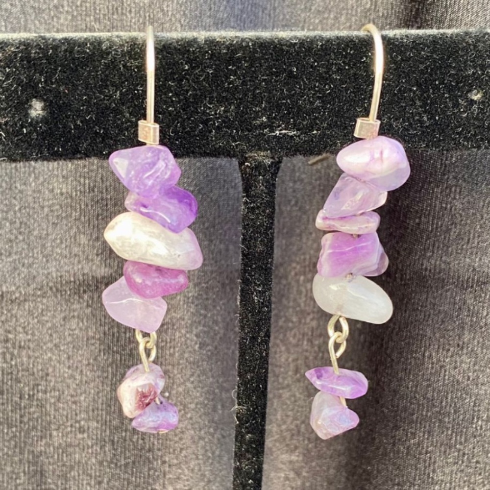 Bohemian long amatist gemstones earrings + ring